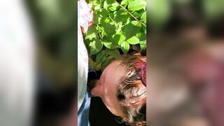 Fellatio from babygirl inside the woods by the river and walking trail outdoor into nature