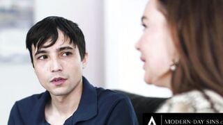 MODERN-DAY SINS - Nervous Teenie Fucks His Bully's SEXY cougar STEPMOM Natasha Nice! LONG BOUNCING MELONS!