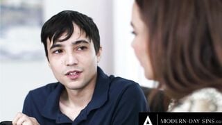 MODERN-DAY SINS - Nervous Teenie Fucks His Bully's SEXY cougar STEPMOM Natasha Nice! LONG BOUNCING MELONS!