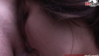 curvy british MILF with natural boobies fucks public