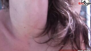 curvy british MILF with natural boobies fucks public