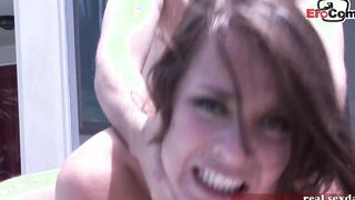 curvy british MILF with natural boobies fucks public
