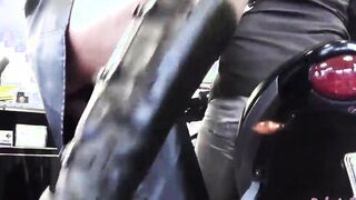 Roberta Farnese on a motorcycle gets fuck by all the mechanics