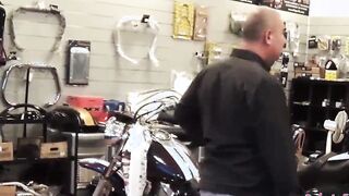 Roberta Farnese on a motorcycle gets fuck by all the mechanics
