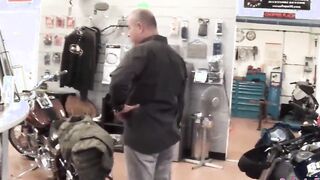 Roberta Farnese on a motorcycle gets fuck by all the mechanics
