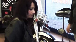 Roberta Farnese on a motorcycle gets fuck by all the mechanics