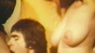 Lucky bro lies into bed and a group of fondles big tit woman's melons