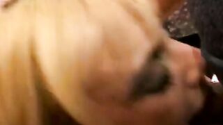 Frisky blonde lady Sandy Simmers inside ebony underwear savagely blows cock then gets her hungry cunt