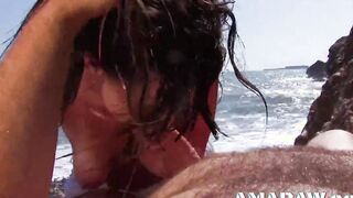 Dark Haired 18 year old Samanta having anal sex on a beach