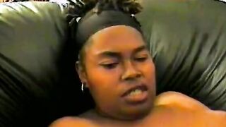 Black ample women takes big dong into her soak pussy