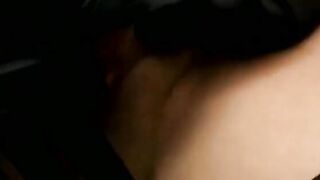 Dominanat old lady Gina Delvaux inside leather outfitmakes african bro to lick her foot before she
