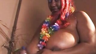 Red Haired BBW gets nailed doggy style after hawaiian dance