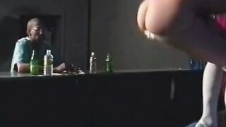 Slutty poledancer Bombshell gets her cunt eaten and pounded on stage by a african bro