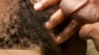 Homie eats african beauty's bushy bush then rams her doggy-style with his long penis