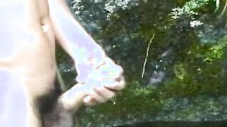 Super Sexy young blonde with long booty takes young stud's huge dick by a stream