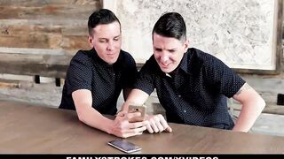 Family Grind - Turned On IdenticalTwins Whips Out Their Meaty Dicks On Leda Lotharios Angelic Face