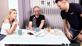 DADDY4K. Excited blonde sneaks inside kitchen and seduces BFs older dad
