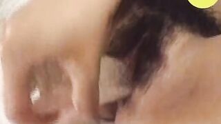 Young women with the unshaved cunt plays with a enormous vibrator and gets caught by her