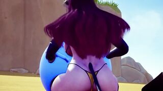 Demon bimbos sucking off off a bouncing ball.