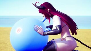 Demon bimbos sucking off off a bouncing ball.