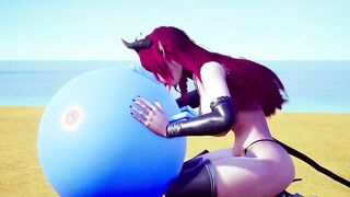 Demon bimbos sucking off off a bouncing ball.