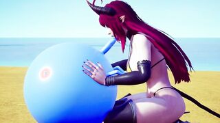 Demon bimbos sucking off off a bouncing ball.