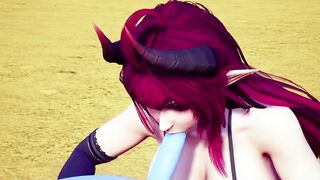 Demon bimbos sucking off off a bouncing ball.