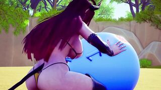 Demon bimbos sucking off off a bouncing ball.