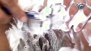 Bro eats hispanic's freshly-bald twat then fucks her inside kitchen