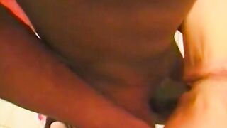 Tasty blonde gets ebony penetration on counter top