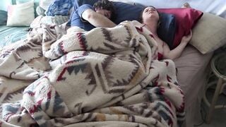 Stepson gets up with stepmom inside the bed and fucks the wrong hole