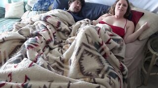 Stepson gets up with stepmom inside the bed and fucks the wrong hole
