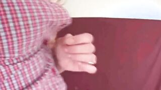 Big Titted hand job skank jerks dick into point of view