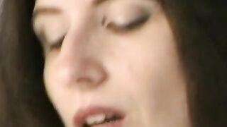 Dark Hair cunt with mouth red rubber outfit strokes her muff before fucking stud into his shitter with different