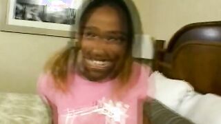 An african Bae with luscious boobies and butt blows a dude into stockings off