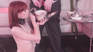 Cum licking red haired slave services her dominatrix