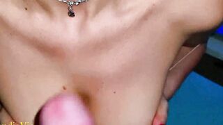 Real lovers private cum on huge titted after sloppy bj
