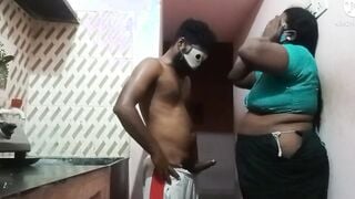 Tamil ex-wife kitchen sex night time standing position sex