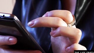 Adorable camgirl inside leather masturbates wildly with her favorite toy
