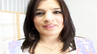 The adorable Hispanic gets her first big facial, before that she was used to drink it