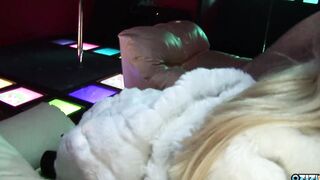 Big Tit blonde inside a fur coat gets her hands on a stiff shaft