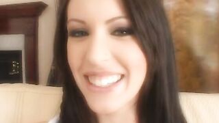 Young dark haired hesitates what to choose to play with : fluffy vibrator or rough erected dick