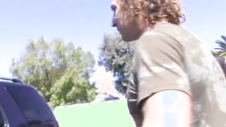 Dark Haired Kayme Kai with natural titties give deep fellatio and