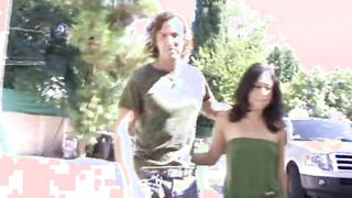 Dark Haired Kayme Kai with natural titties give deep fellatio and