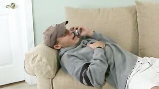 Bro pretends he is a camgirl scout and ends up fucking blone hot on the sofa