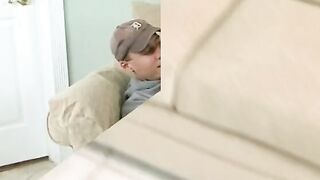 Bro pretends he is a camgirl scout and ends up fucking blone hot on the sofa