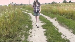 Golden Rain. Pee. Piss. Pissing. Urine. Sister babe Mom Frina pee outdoor outdoor without lingerie into tights high heels. Soak cunt Squirt. Squirting. Nude into outdoors. Natural titties