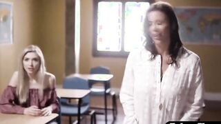 milf professor blackmails stepmom and step-daughter in dyke 3some sex