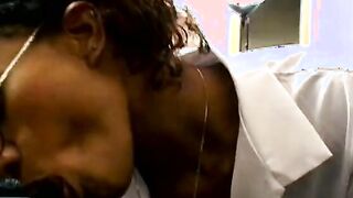 Ebony women inside school outfit riding huge african penis and takes a load on her face