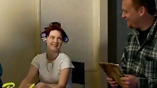Dude rams ginger on leather couch